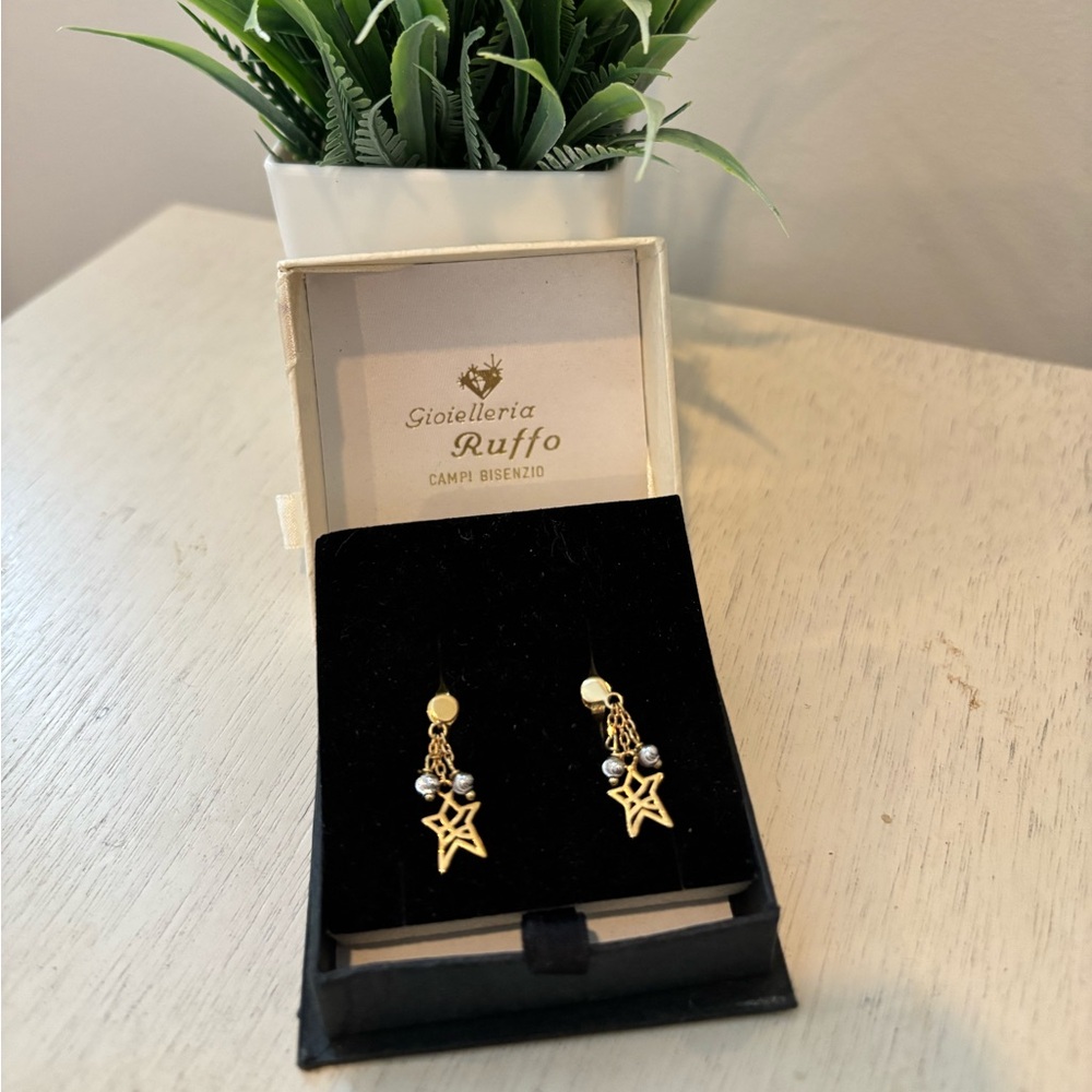 14K Gold Gioielleria Ruffo Star Drop Earrings | Italian Gold Dangle Celestial - Picture 8 of 8